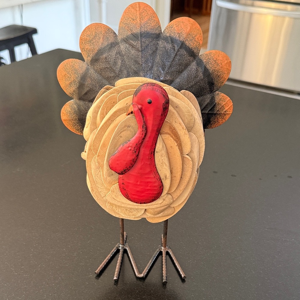 ☀️3/$15 Rustic Farmhouse Metal & Wood Turkey Tabletop Decor